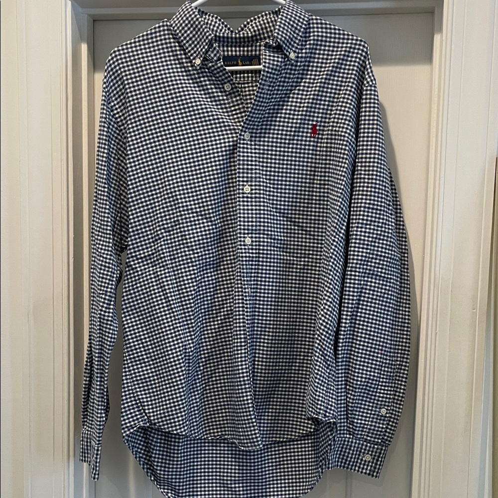 Ralph Lauren Vintage Blue and White Checkered button down Shirt men’s